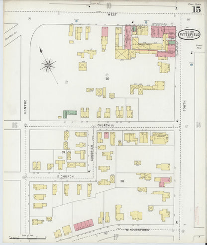 Sanborn Fire Insurance Map from Pittsfield, Berkshire County, Massachusetts (1895), Sheet #0015 - Historic Sanborn Fire Insurance Map Print, vintage old map wall art, antique decor, genealogy gift, Massachusetts Massachusetts map