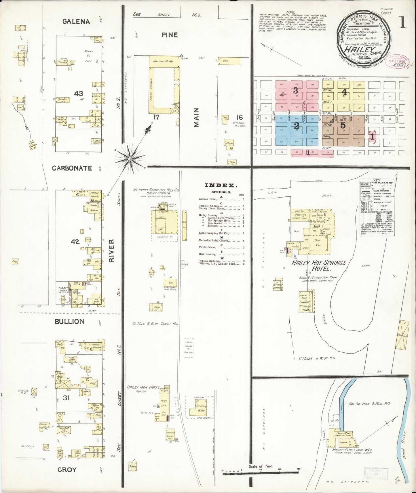Sanborn Fire Insurance Map from Hailey, Blaine County, Idaho (1890), Sheet #0001 - Complete Map Set gallery image, historic Sanborn map, vintage wall art, Idaho Idaho