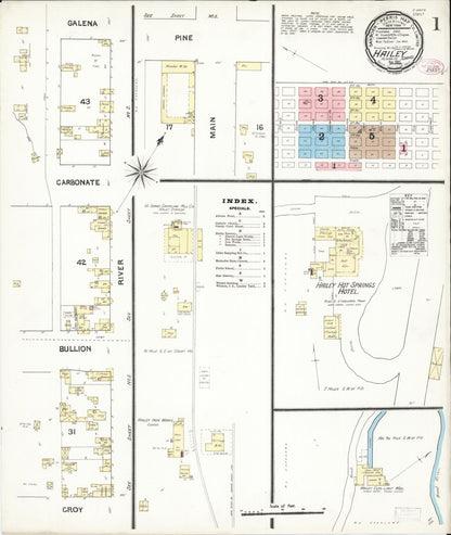 Sanborn Fire Insurance Map from Hailey, Blaine County, Idaho (1890), Sheet #0001 - Complete Map Set gallery image, historic Sanborn map, vintage wall art, Idaho Idaho