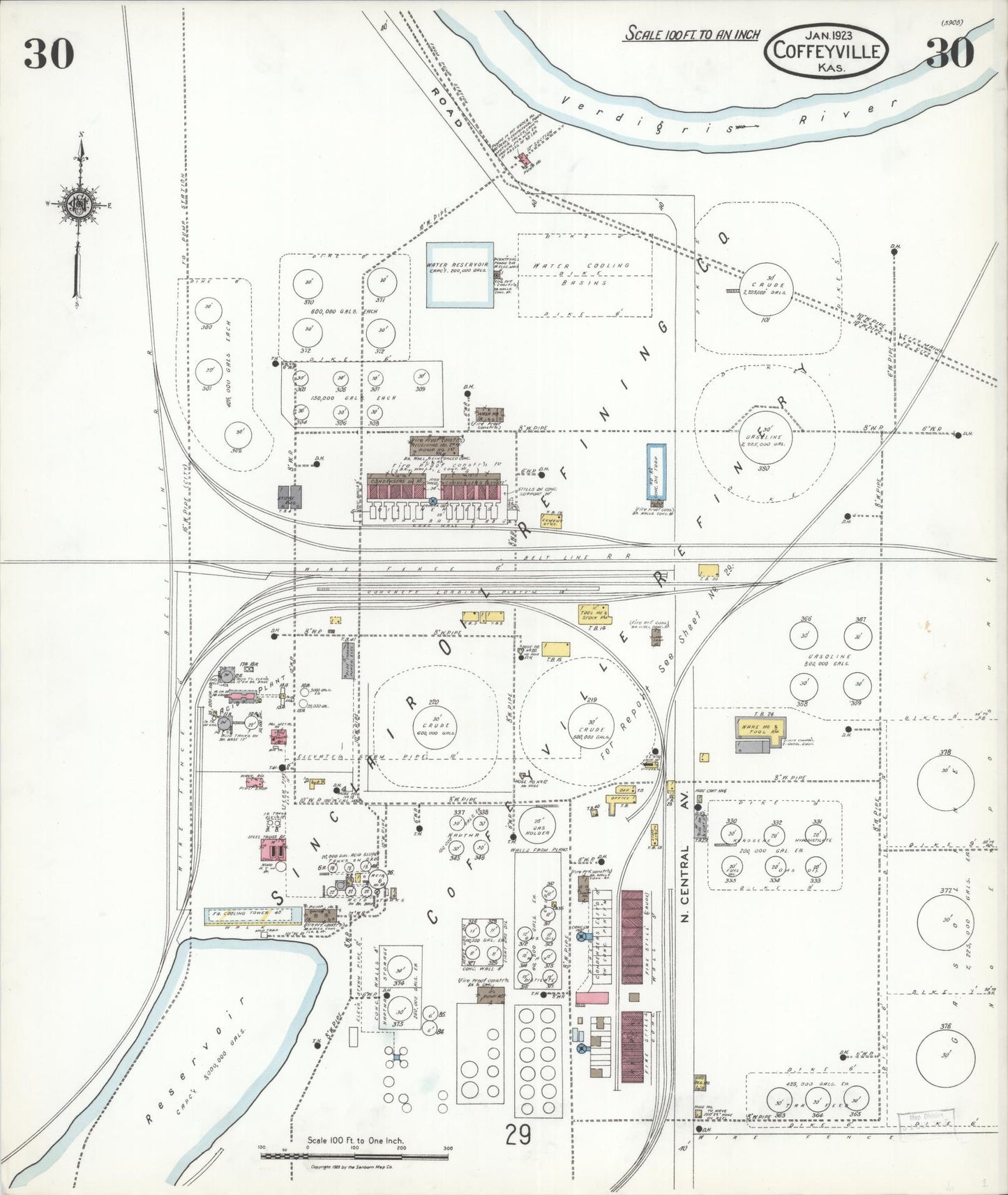 Sanborn Fire Insurance Map from Coffeyville, Montgomery County, Kansas (1923), Sheet #0030 - Complete Map Set gallery image, historic Sanborn map, vintage wall art, Kansas Kansas