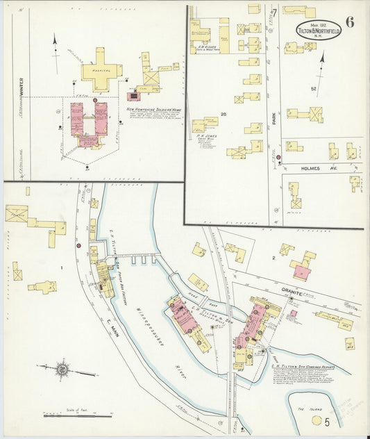 Sanborn Fire Insurance Map from Tilton, Belknap County, New Hampshire (1912), Sheet #0006 - Historic Sanborn Fire Insurance Map Print, vintage old map wall art, antique decor, genealogy gift, New Hampshire New Hampshire map