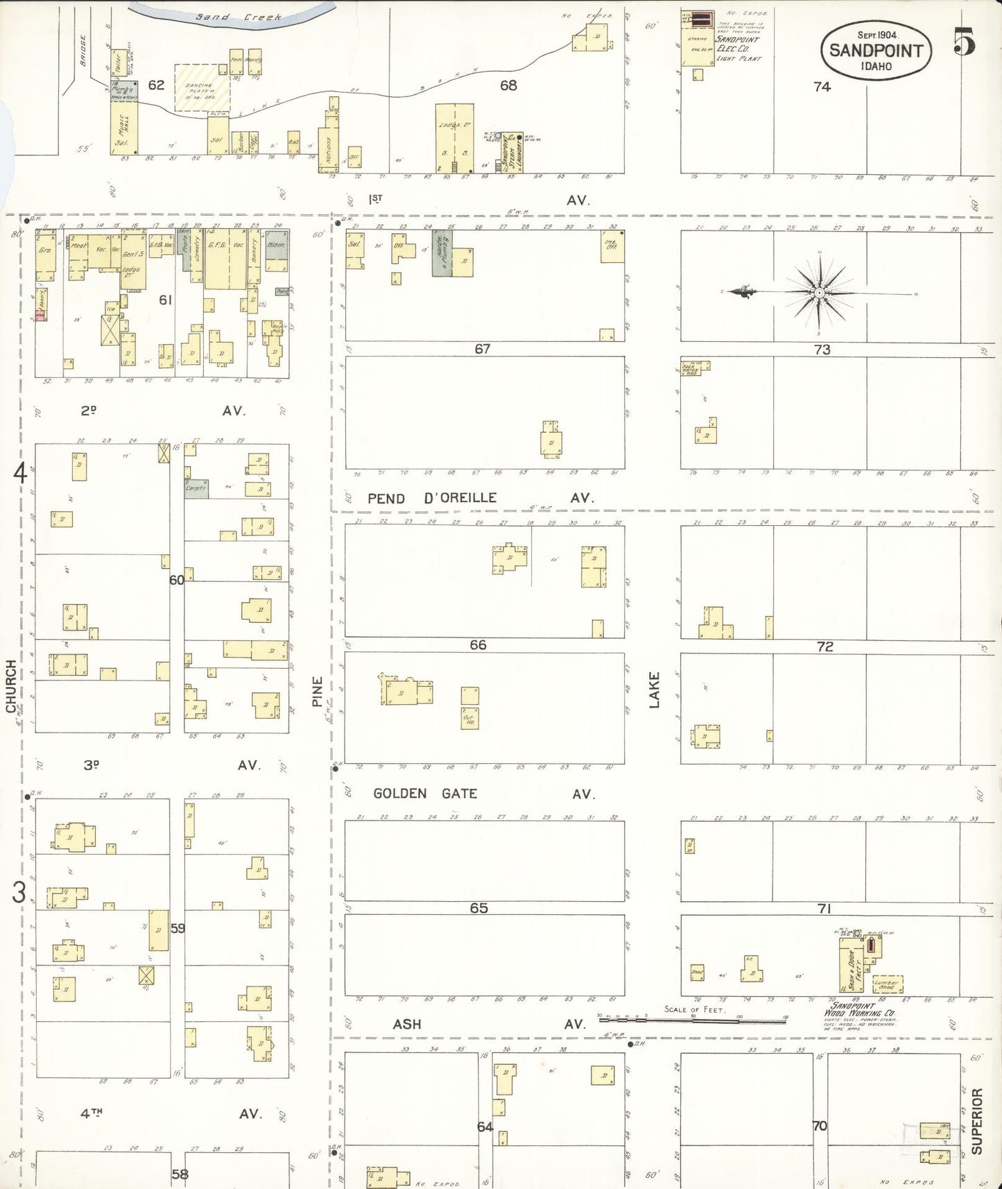 Sanborn Fire Insurance Map from Sandpoint, Bonner County, Idaho (1904), Sheet #0005 - Historic Sanborn Fire Insurance Map Print, vintage old map wall art, antique decor, genealogy gift, Idaho Idaho map