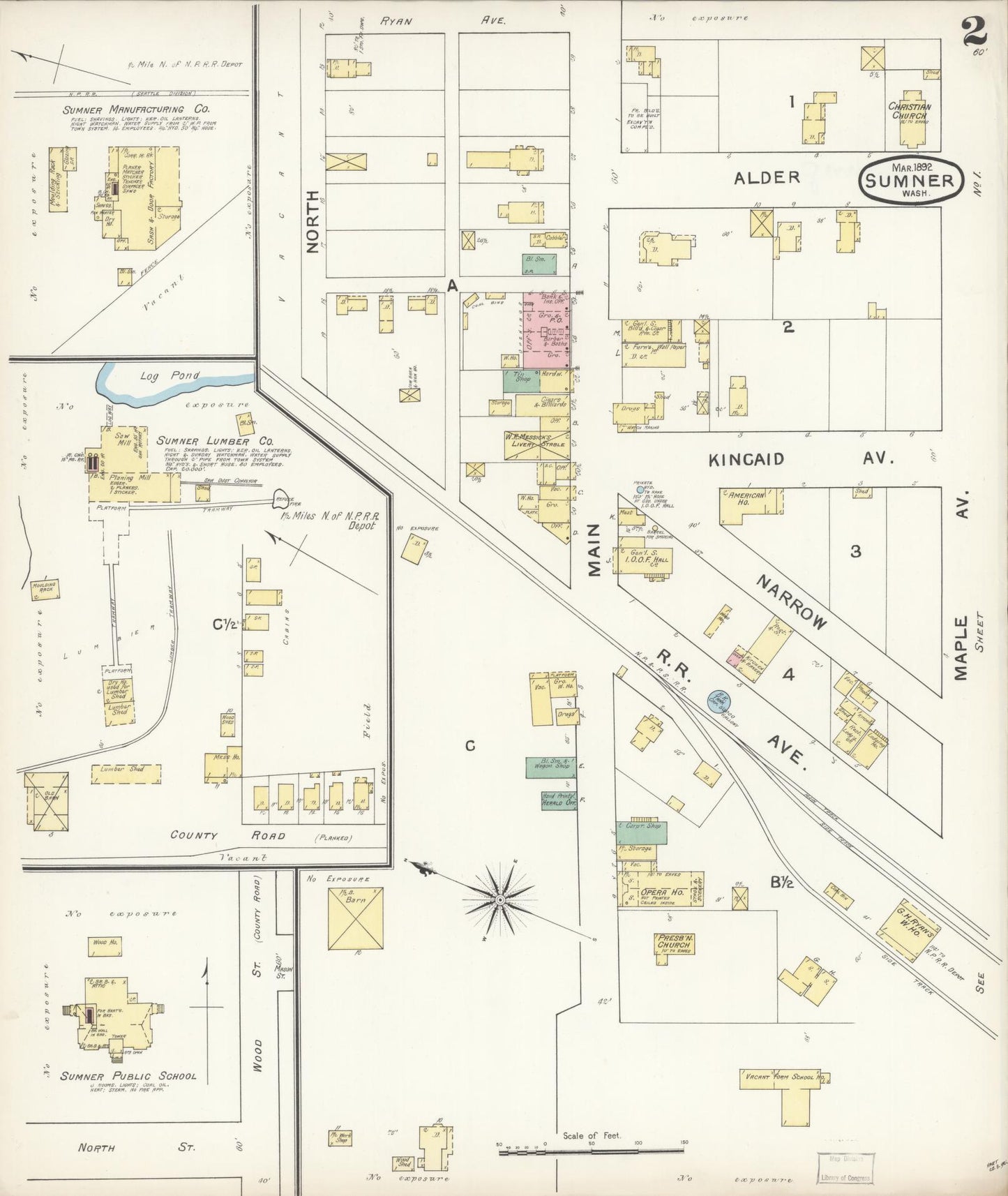 Sanborn Fire Insurance Map from Sumner, Pierce County, Washington (1892), Sheet #0002 - Historic Sanborn Fire Insurance Map Print, vintage old map wall art, antique decor, genealogy gift, Washington Washington map