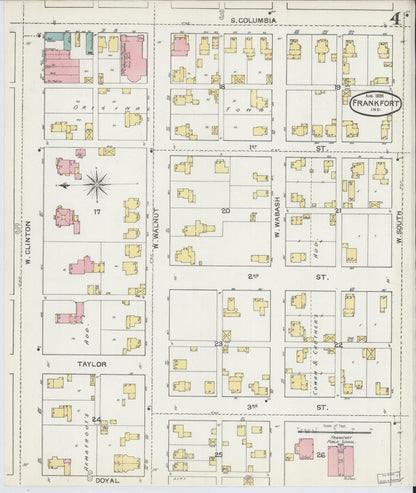 Sanborn Fire Insurance Map from Frankfort, Clinton County, Indiana (1892), Sheet #0004 - Historic Sanborn Fire Insurance Map Print, vintage old map wall art, antique decor, genealogy gift, Indiana Indiana map