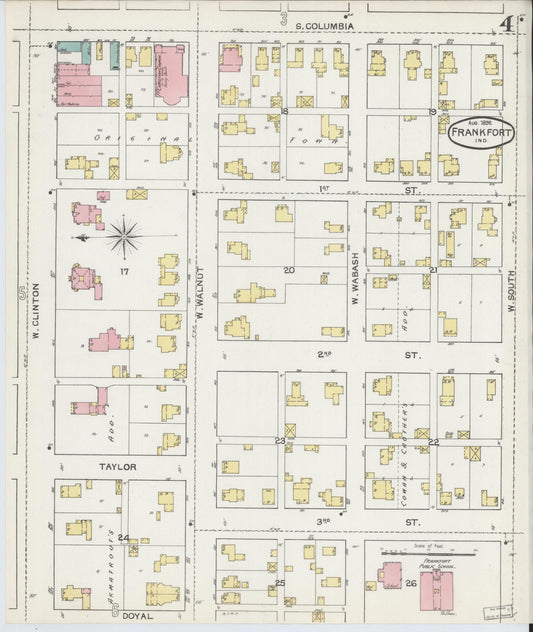 Sanborn Fire Insurance Map from Frankfort, Clinton County, Indiana (1892), Sheet #0004 - Historic Sanborn Fire Insurance Map Print, vintage old map wall art, antique decor, genealogy gift, Indiana Indiana map
