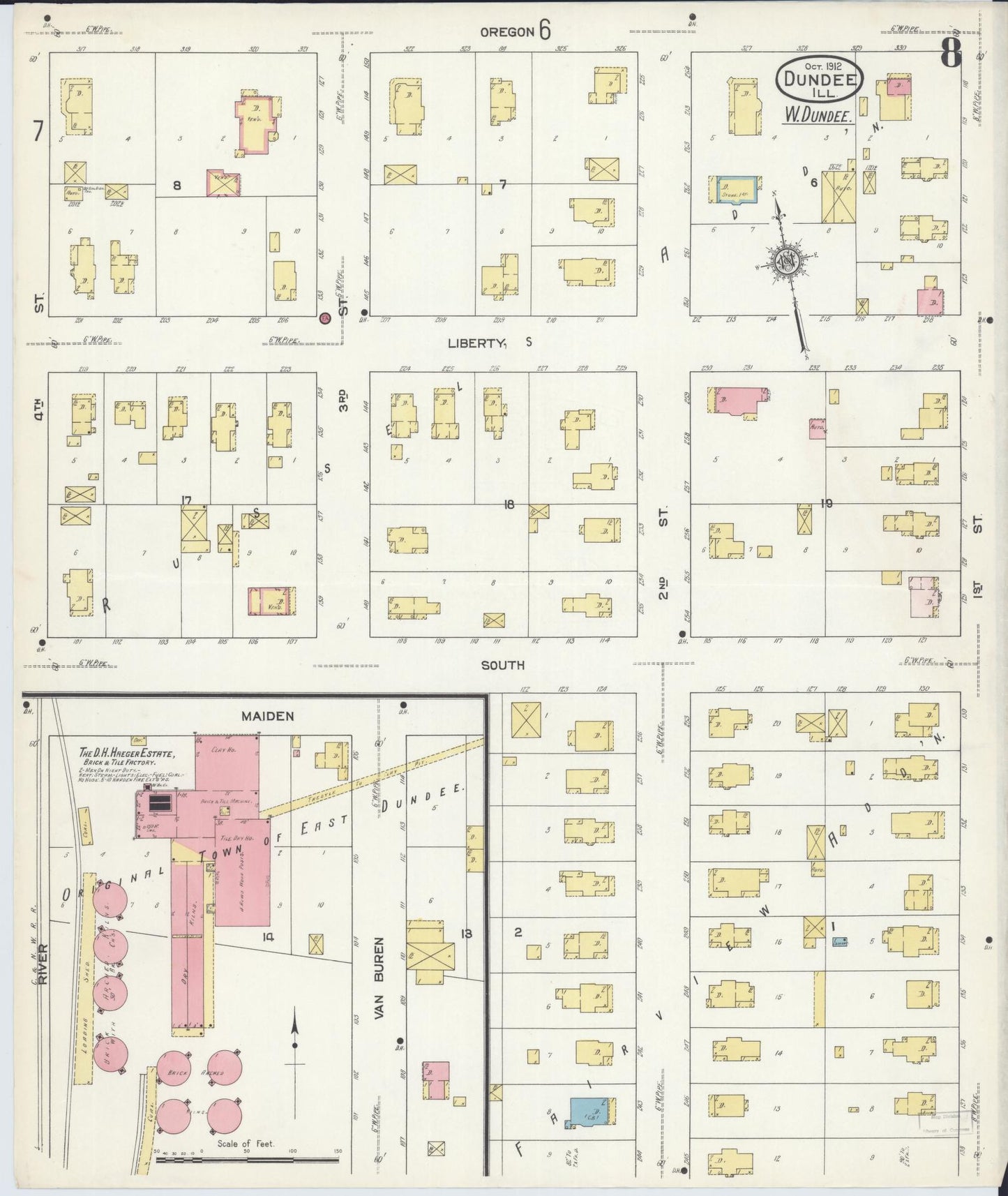 Sanborn Fire Insurance Map from Dundee, Kane County, Illinois (1912), Sheet #0008 - Complete Map Set gallery image, historic Sanborn map, vintage wall art, Illinois Illinois