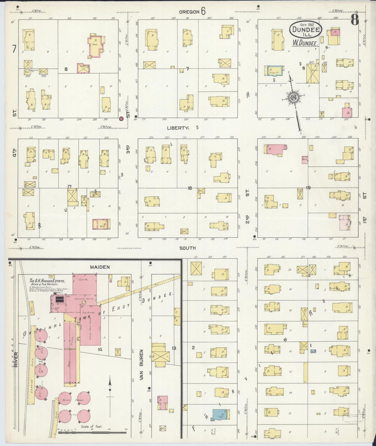 Sanborn Fire Insurance Map from Dundee, Kane County, Illinois (1912), Sheet #0008 - Complete Map Set gallery image, historic Sanborn map, vintage wall art, Illinois Illinois