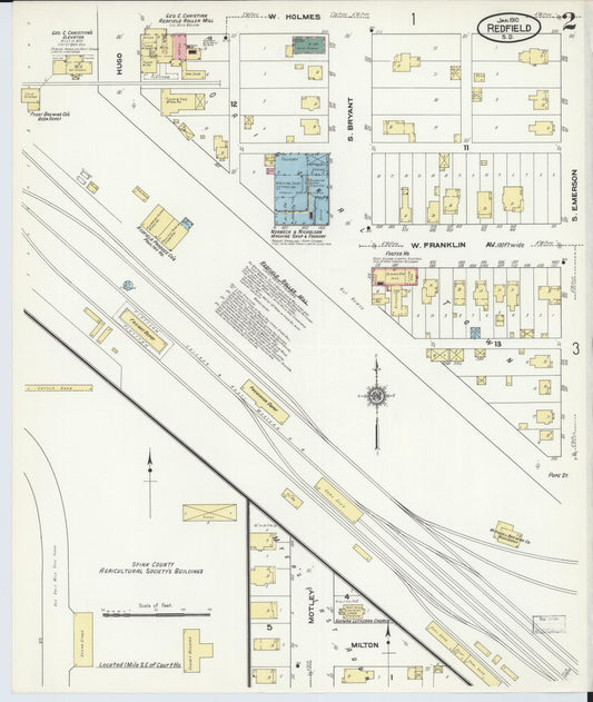 Sanborn Fire Insurance Map from Redfield, Spink County, South Dakota (1910), Sheet #0002 - Historic Sanborn Fire Insurance Map Print, vintage old map wall art, antique decor, genealogy gift, South Dakota South Dakota map