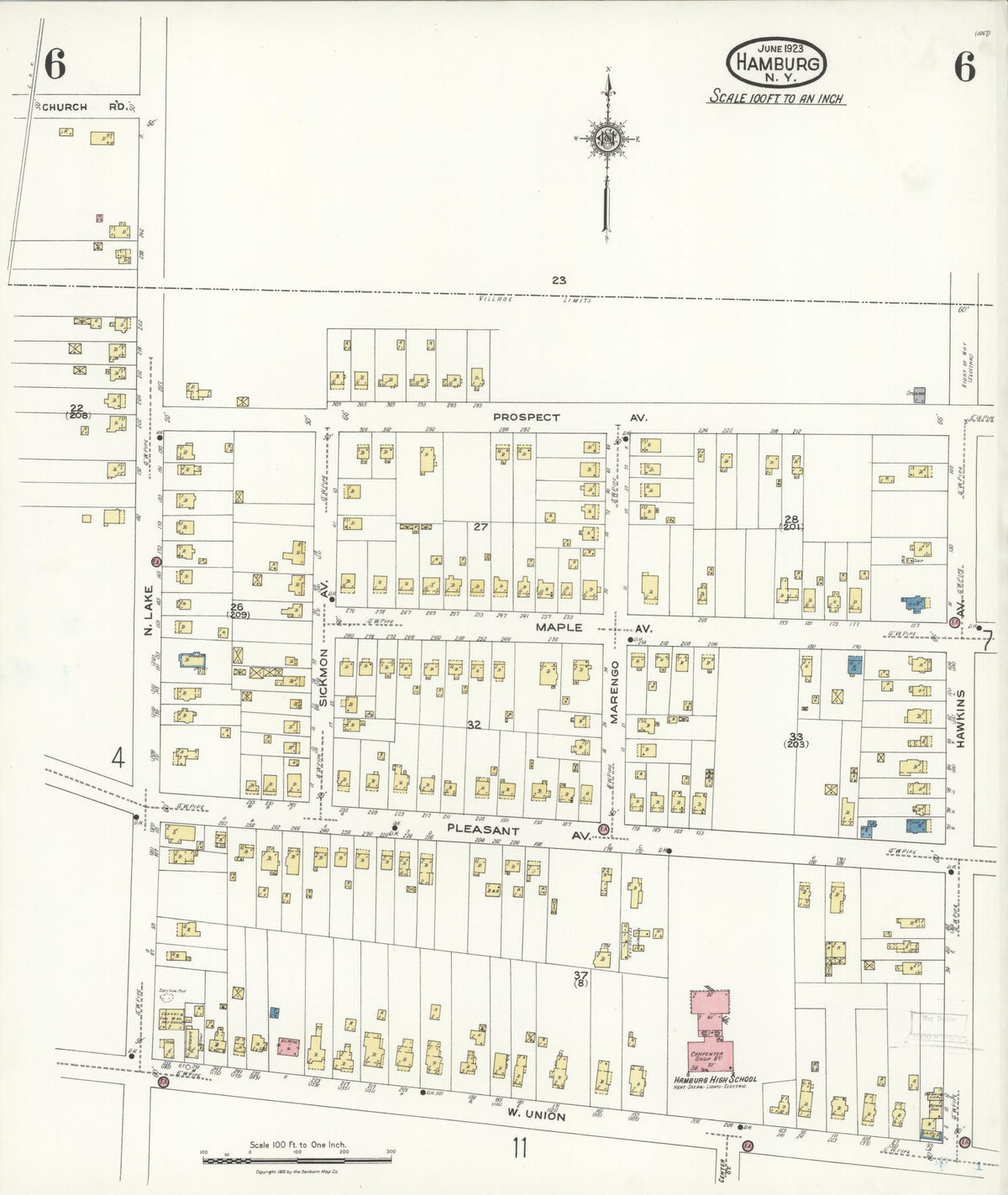Sanborn Fire Insurance Map from Hamburg, Erie County, New York (1923), Sheet #0006 - Historic Sanborn Fire Insurance Map Print, vintage old map wall art, antique decor, genealogy gift, New York New York map