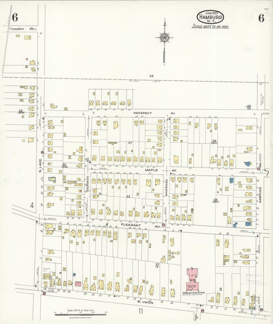 Sanborn Fire Insurance Map from Hamburg, Erie County, New York (1923), Sheet #0006 - Historic Sanborn Fire Insurance Map Print, vintage old map wall art, antique decor, genealogy gift, New York New York map