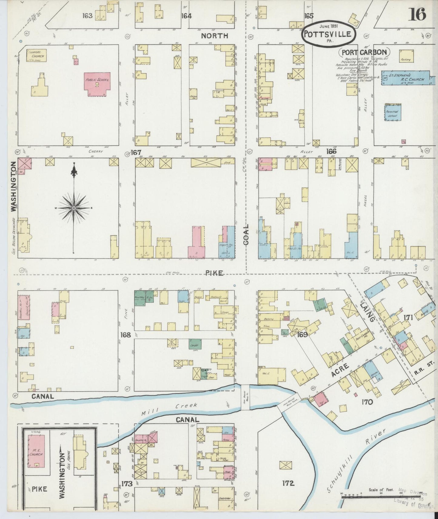 Sanborn Fire Insurance Map from Pottsville, Schuylkill County, Pennsylvania (1891), Sheet #0016 - Historic Sanborn Fire Insurance Map Print, vintage old map wall art, antique decor, genealogy gift, Pennsylvania Pennsylvania map