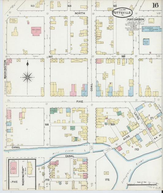 Sanborn Fire Insurance Map from Pottsville, Schuylkill County, Pennsylvania (1891), Sheet #0016 - Historic Sanborn Fire Insurance Map Print, vintage old map wall art, antique decor, genealogy gift, Pennsylvania Pennsylvania map