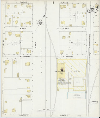Sanborn Fire Insurance Map from Ennis, Ellis County, Texas (1896), Sheet #0004 - Historic Sanborn Fire Insurance Map Print, vintage old map wall art, antique decor, genealogy gift, Texas Texas map