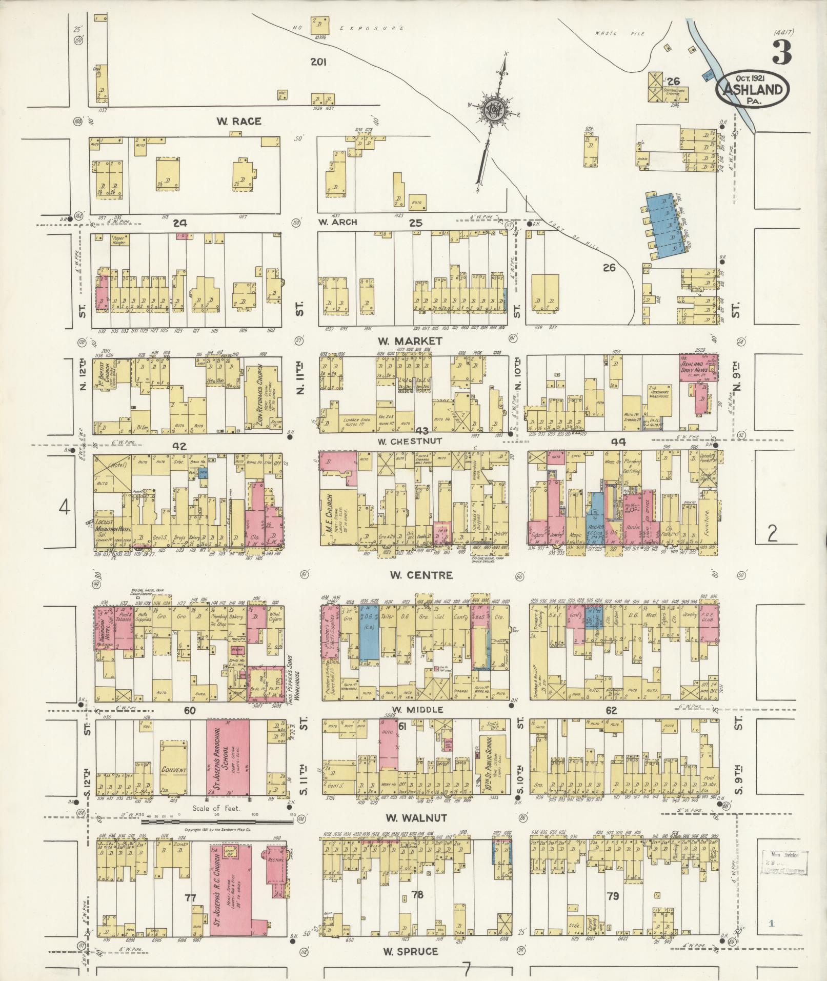 Sanborn Fire Insurance Map from Ashland, Schuylkill County, Pennsylvania (1921), Sheet #0003 - Historic Sanborn Fire Insurance Map Print, vintage old map wall art, antique decor, genealogy gift, Pennsylvania Pennsylvania map