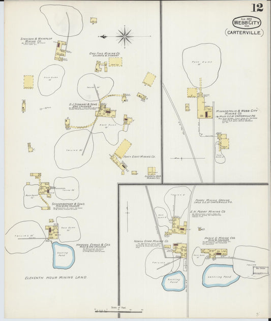 Sanborn Fire Insurance Map from Webb City, Jasper County, Missouri (1893), Sheet #0012 - Historic Sanborn Fire Insurance Map Print, vintage old map wall art, antique decor, genealogy gift, Missouri Missouri map