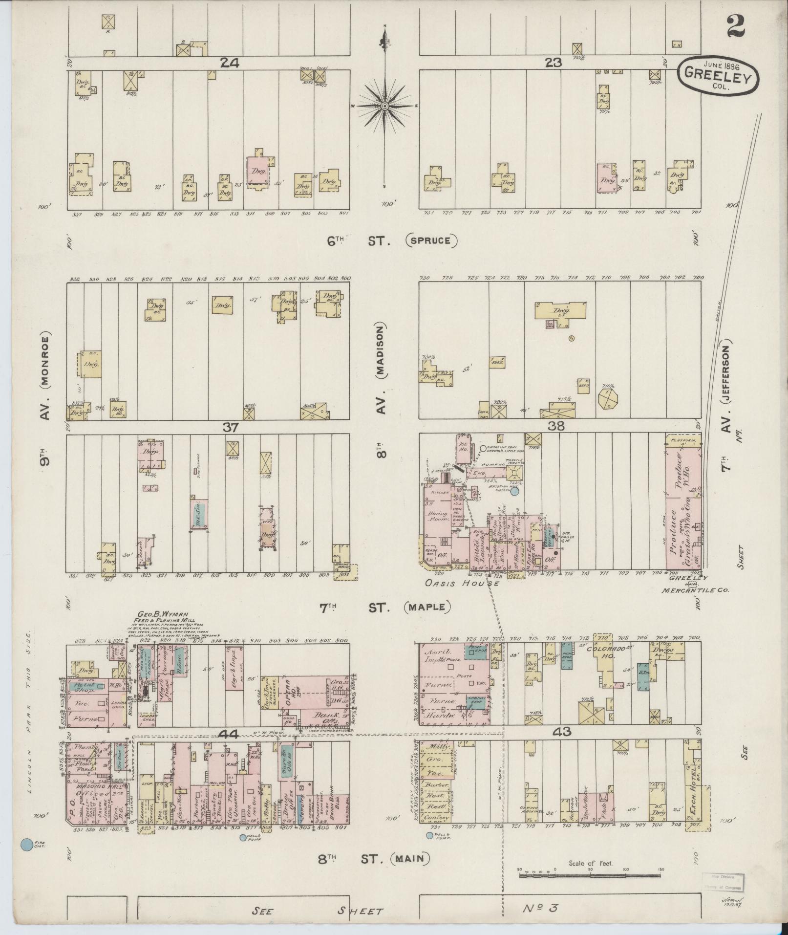 Sanborn Fire Insurance Map from Greeley, Weld County, Colorado (1887), Sheet #0002 - Historic Sanborn Fire Insurance Map Print, vintage old map wall art, antique decor, genealogy gift, Colorado Colorado map