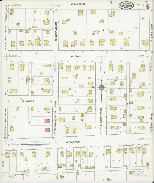 Sanborn Fire Insurance Map from Luverne, Rock County, Minnesota (1921), Sheet #0006 - Historic Sanborn Fire Insurance Map Print, vintage old map wall art, antique decor, genealogy gift, Minnesota Minnesota map
