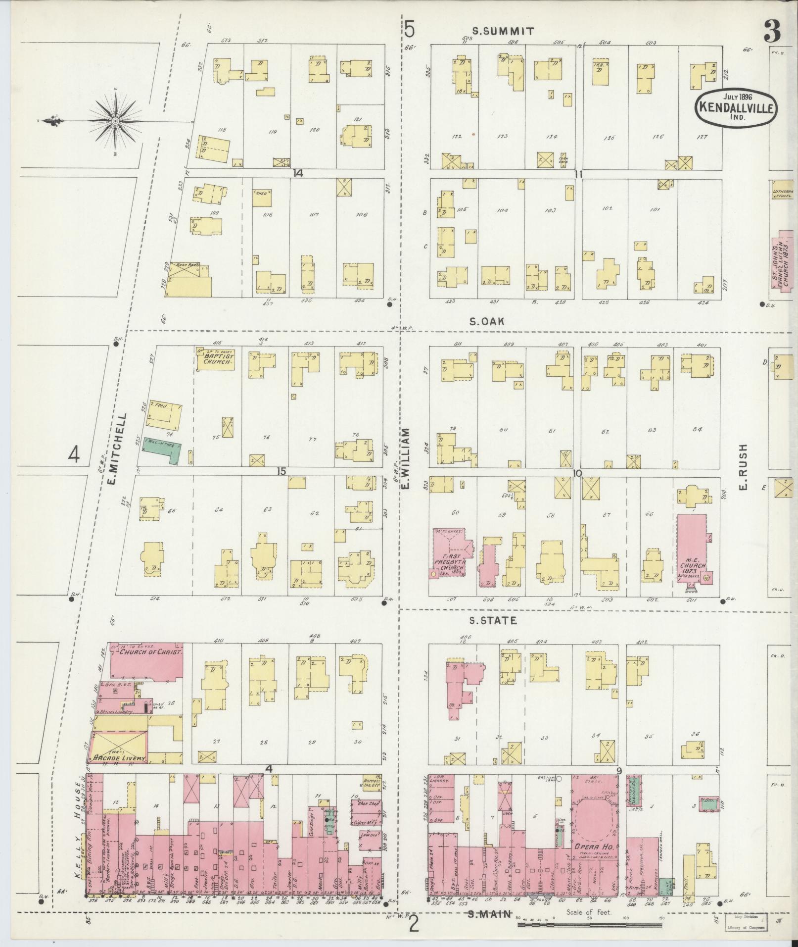 Sanborn Fire Insurance Map from Kendallville, Noble County, Indiana (1896), Sheet #0003 - Complete Map Set gallery image, historic Sanborn map, vintage wall art, Indiana Indiana