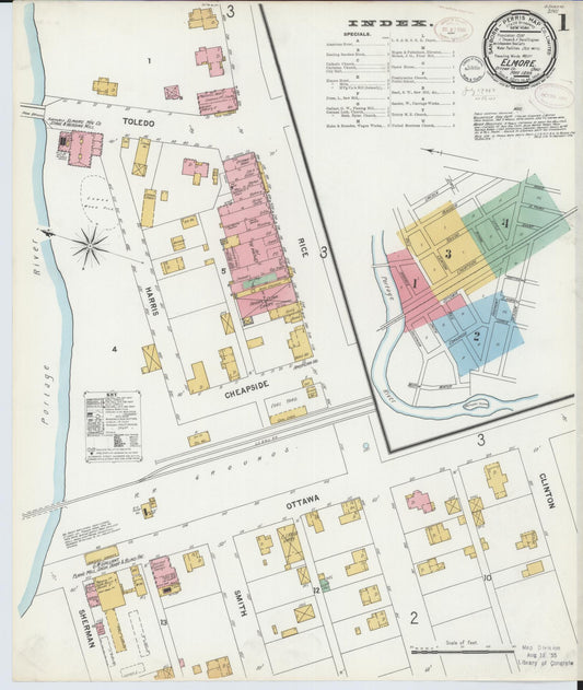 Sanborn Fire Insurance Map from Elmore, Ottawa County, Ohio (1899), Sheet #0001 - Complete Map Set gallery image, historic Sanborn map, vintage wall art, Ohio Ohio