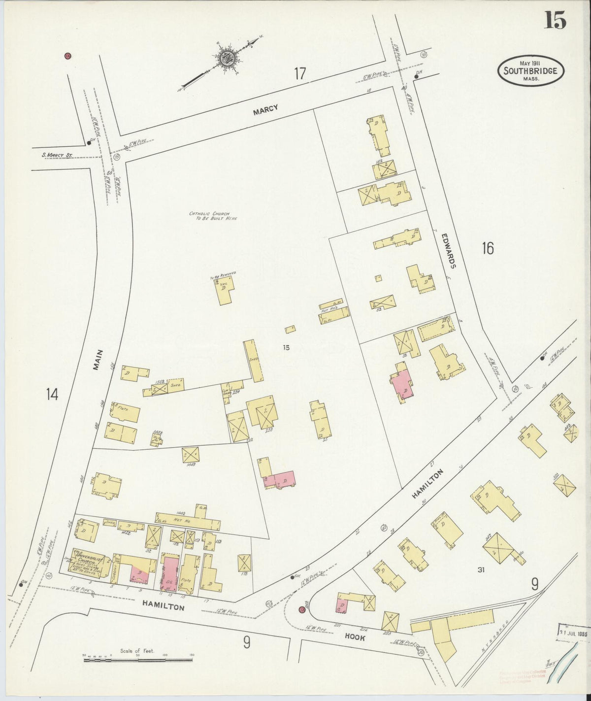 Sanborn Fire Insurance Map from Southbridge, Worcester County, Massachusetts (1911), Sheet #0015 - Complete Map Set gallery image, historic Sanborn map, vintage wall art, Massachusetts Massachusetts