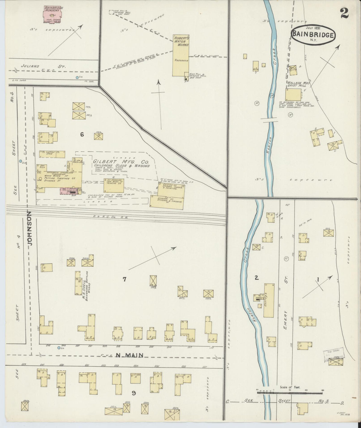 Sanborn Fire Insurance Map from Bainbridge, Chenango County, New York (1891), Sheet #0002 - Historic Sanborn Fire Insurance Map Print, vintage old map wall art, antique decor, genealogy gift, New York New York map