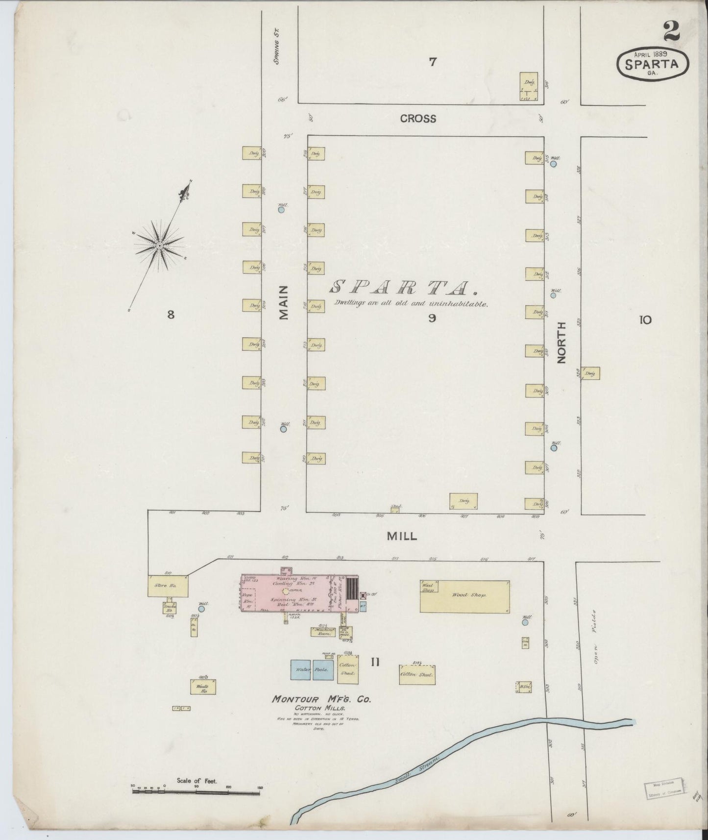 Sanborn Fire Insurance Map from Sparta, Hancock County, Georgia (1889), Sheet #0002 - Complete Map Set gallery image, historic Sanborn map, vintage wall art, Georgia Georgia