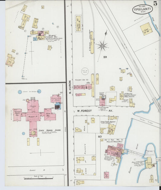 Sanborn Fire Insurance Map from Ypsilanti, Washtenaw County, Michigan (1888), Sheet #0005 - Historic Sanborn Fire Insurance Map Print, vintage old map wall art, antique decor, genealogy gift, Michigan Michigan map