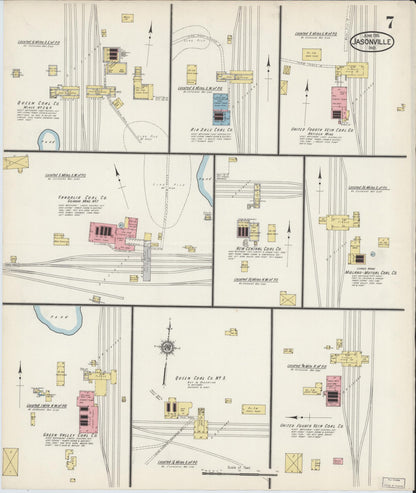 Sanborn Fire Insurance Map from Jasonville, Greene County, Indiana (1915), Sheet #0007 - Historic Sanborn Fire Insurance Map Print, vintage old map wall art, antique decor, genealogy gift, Indiana Indiana map