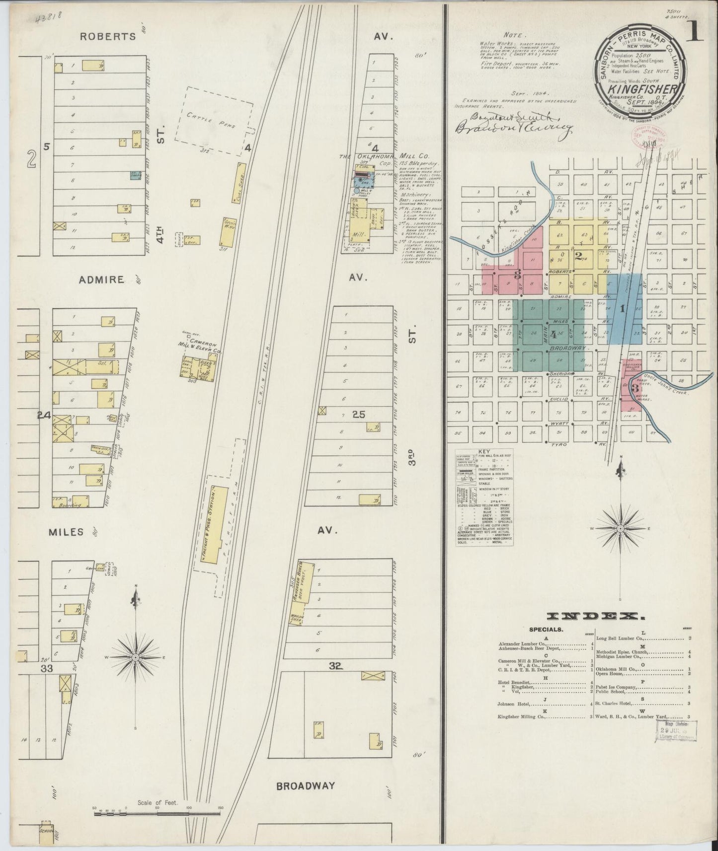 Sanborn Fire Insurance Map from Kingfisher, Kingfisher County, Oklahoma (1894), Sheet #0001 - Complete Map Set gallery image, historic Sanborn map, vintage wall art, Oklahoma Oklahoma