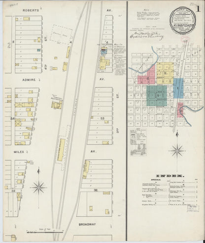 Sanborn Fire Insurance Map from Kingfisher, Kingfisher County, Oklahoma (1894), Sheet #0001 - Complete Map Set gallery image, historic Sanborn map, vintage wall art, Oklahoma Oklahoma