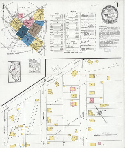 Sanborn Fire Insurance Map from Morton, Tazewell County, Illinois (1926), Sheet #0001 - Historic Sanborn Fire Insurance Map Print, vintage old map wall art, antique decor, genealogy gift, Illinois Illinois map