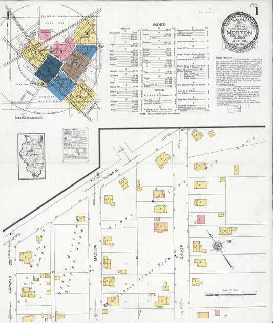 Sanborn Fire Insurance Map from Morton, Tazewell County, Illinois (1926), Sheet #0001 - Historic Sanborn Fire Insurance Map Print, vintage old map wall art, antique decor, genealogy gift, Illinois Illinois map