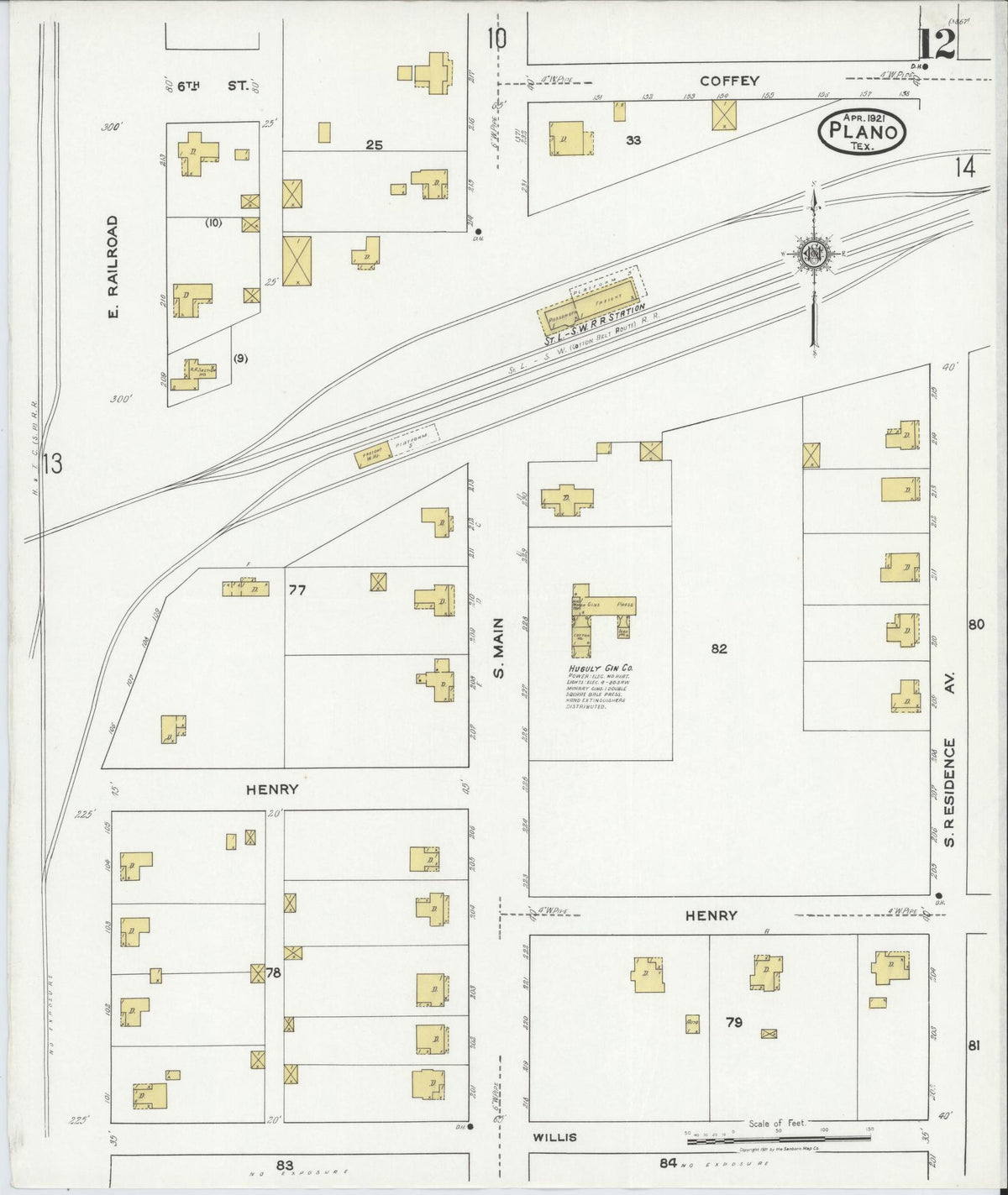 Sanborn Fire Insurance Map from Plano, Collin County, Texas (1921), Sheet #0012 - Historic Sanborn Fire Insurance Map Print, vintage old map wall art, antique decor, genealogy gift, Texas Texas map