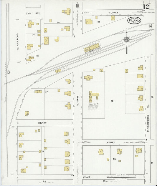 Sanborn Fire Insurance Map from Plano, Collin County, Texas (1921), Sheet #0012 - Historic Sanborn Fire Insurance Map Print, vintage old map wall art, antique decor, genealogy gift, Texas Texas map