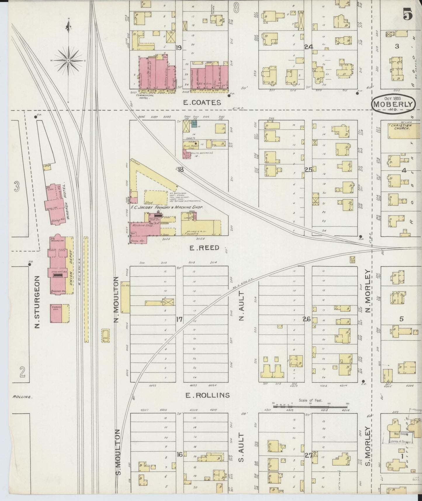 Sanborn Fire Insurance Map from Moberly, Randolph County, Missouri (1893), Sheet #0005 - Complete Map Set gallery image, historic Sanborn map, vintage wall art, Missouri Missouri