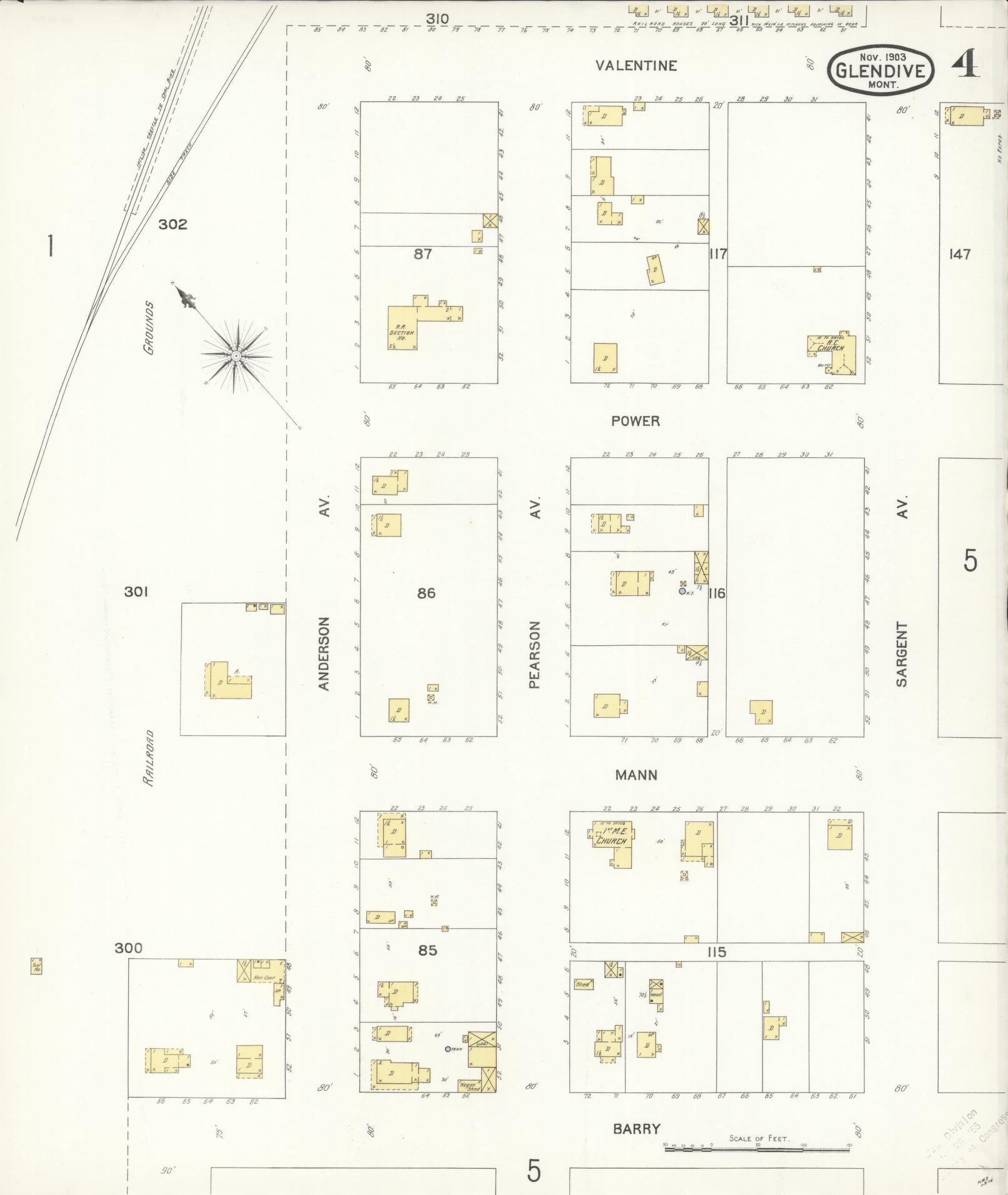 Sanborn Fire Insurance Map from Glendive, Dawson County, Montana (1903), Sheet #0004 - Historic Sanborn Fire Insurance Map Print, vintage old map wall art, antique decor, genealogy gift, Montana Montana map