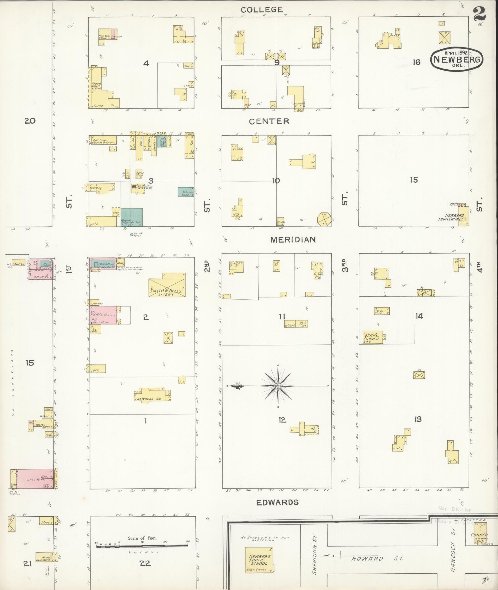 Sanborn Fire Insurance Map from Newberg, Yamhill County, Oregon (1892), Sheet #0002 - Complete Map Set gallery image, historic Sanborn map, vintage wall art, Oregon Oregon