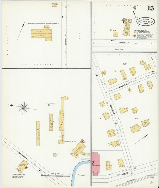 Sanborn Fire Insurance Map from Leominster, Worcester County, Massachusetts (1906), Sheet #0015 - Historic Sanborn Fire Insurance Map Print, vintage old map wall art, antique decor, genealogy gift, Massachusetts Massachusetts map