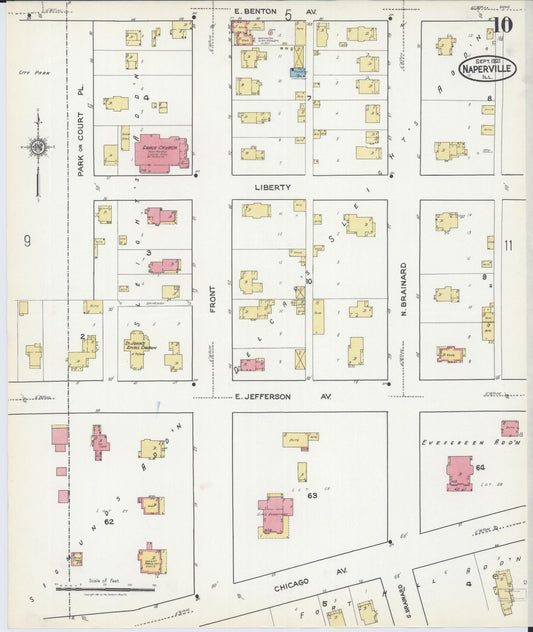 Sanborn Fire Insurance Map from Naperville, Du Page County, Illinois (1921), Sheet #0010 - Historic Sanborn Fire Insurance Map Print, vintage old map wall art, antique decor, genealogy gift, Illinois Illinois map