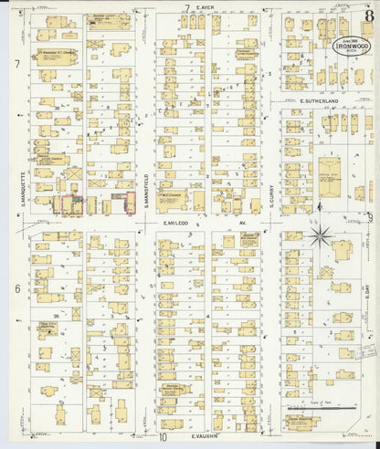 Sanborn Fire Insurance Map from Ironwood, Gogebic County, Michigan (1908), Sheet #0008 - Complete Map Set gallery image, historic Sanborn map, vintage wall art, Michigan Michigan