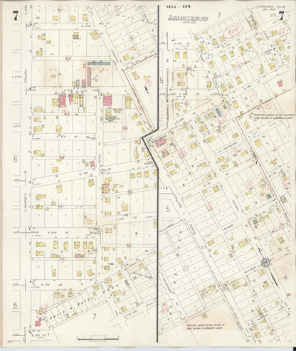 Sanborn Fire Insurance Map from Claremore, Rogers County, Oklahoma (1940), Sheet #0007 - Complete Map Set gallery image, historic Sanborn map, vintage wall art, Oklahoma Oklahoma