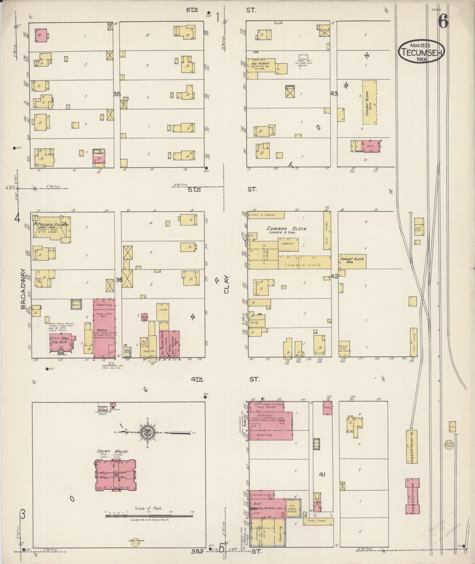 Sanborn Fire Insurance Map from Tecumseh, Johnson County, Nebraska (1922), Sheet #0006 - Historic Sanborn Fire Insurance Map Print, vintage old map wall art, antique decor, genealogy gift, Nebraska Nebraska map