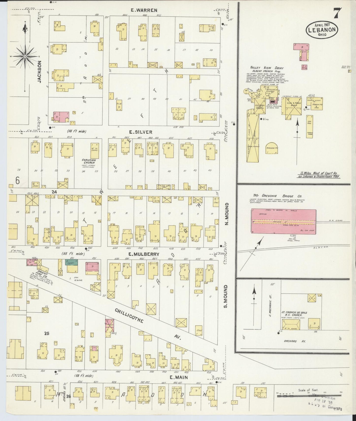 Sanborn Fire Insurance Map from Lebanon, Warren County, Ohio (1907), Sheet #0007 - Historic Sanborn Fire Insurance Map Print, vintage old map wall art, antique decor, genealogy gift, Ohio Ohio map