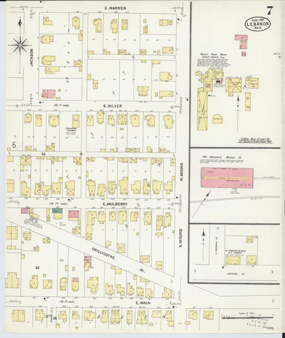 Sanborn Fire Insurance Map from Lebanon, Warren County, Ohio (1907), Sheet #0007 - Historic Sanborn Fire Insurance Map Print, vintage old map wall art, antique decor, genealogy gift, Ohio Ohio map