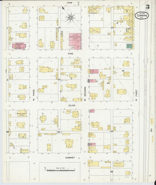 Sanborn Fire Insurance Map from Corning, Clay County, Arkansas (1908), Sheet #0003 - Historic Sanborn Fire Insurance Map Print, vintage old map wall art, antique decor, genealogy gift, Arkansas Arkansas map