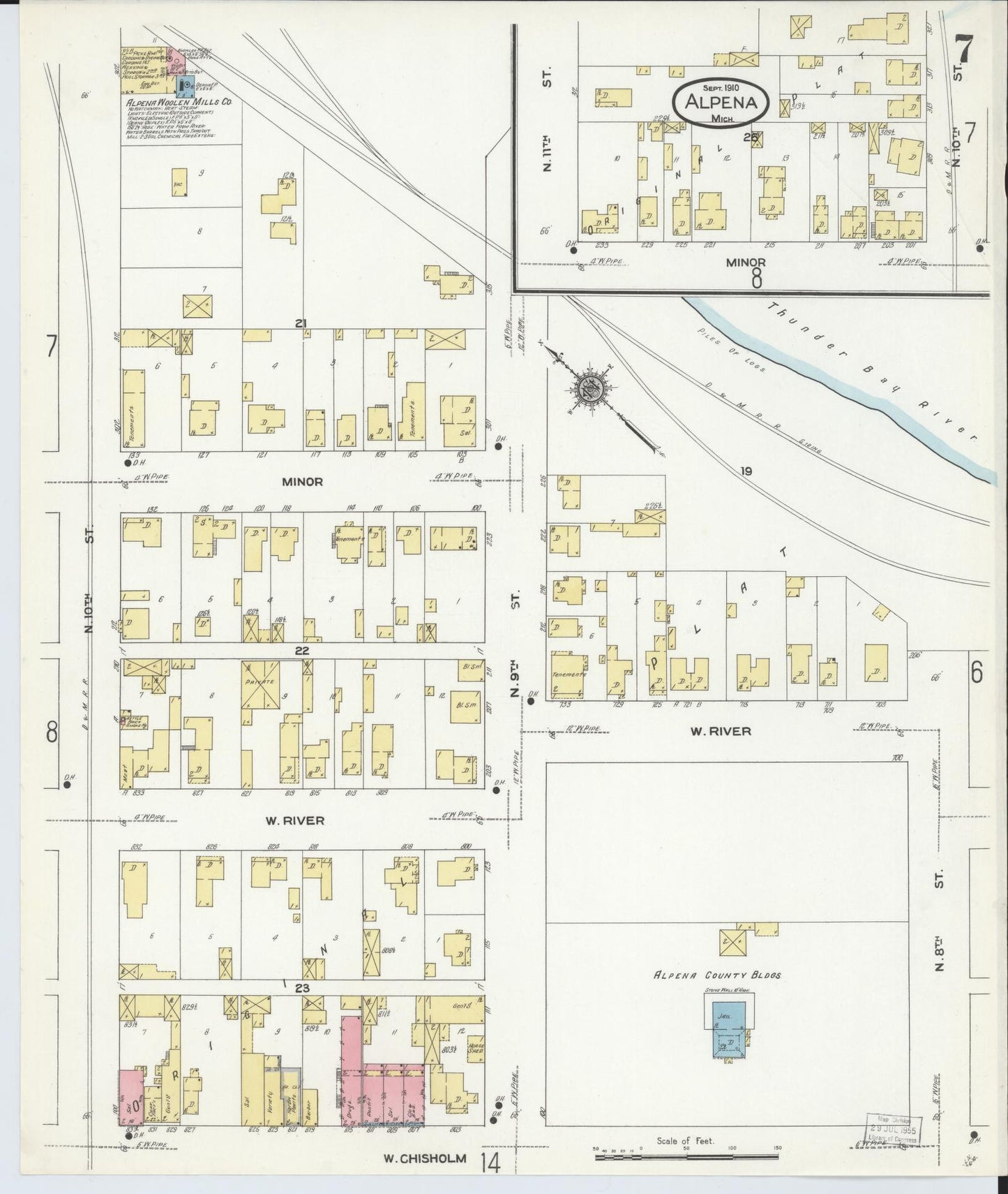 Sanborn Fire Insurance Map from Alpena, Alpena County, Michigan (1910), Sheet #0007 - Complete Map Set gallery image, historic Sanborn map, vintage wall art, Michigan Michigan