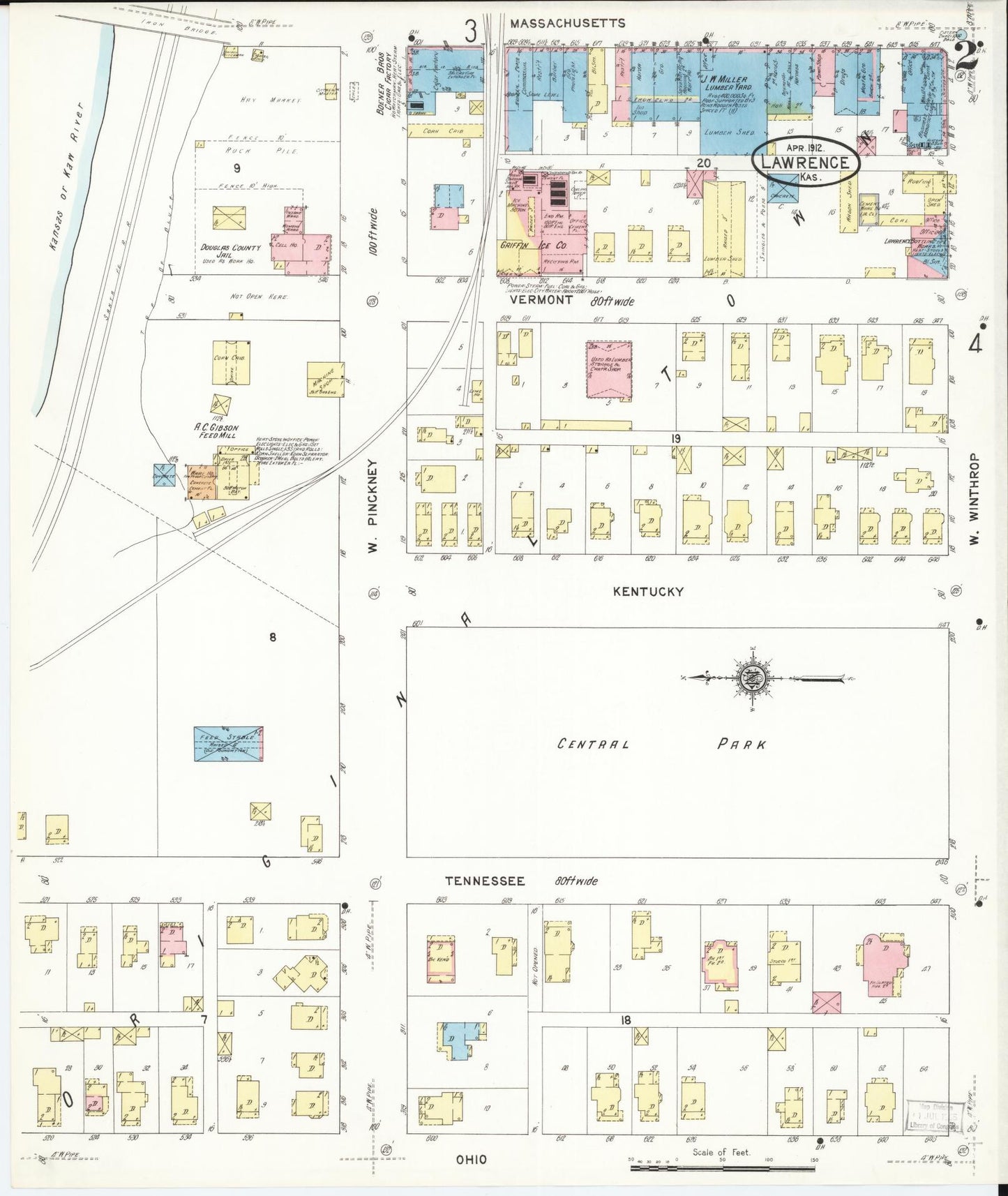 Sanborn Fire Insurance Map from Lawrence, Douglas County, Kansas (1912), Sheet #0002 - Complete Map Set gallery image, historic Sanborn map, vintage wall art, Kansas Kansas