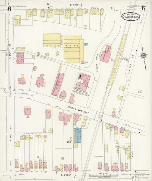 Sanborn Fire Insurance Map from Chambersburg, Franklin County, Pennsylvania (1924), Sheet #0006 - Historic Sanborn Fire Insurance Map Print, vintage old map wall art, antique decor, genealogy gift, Pennsylvania Pennsylvania map