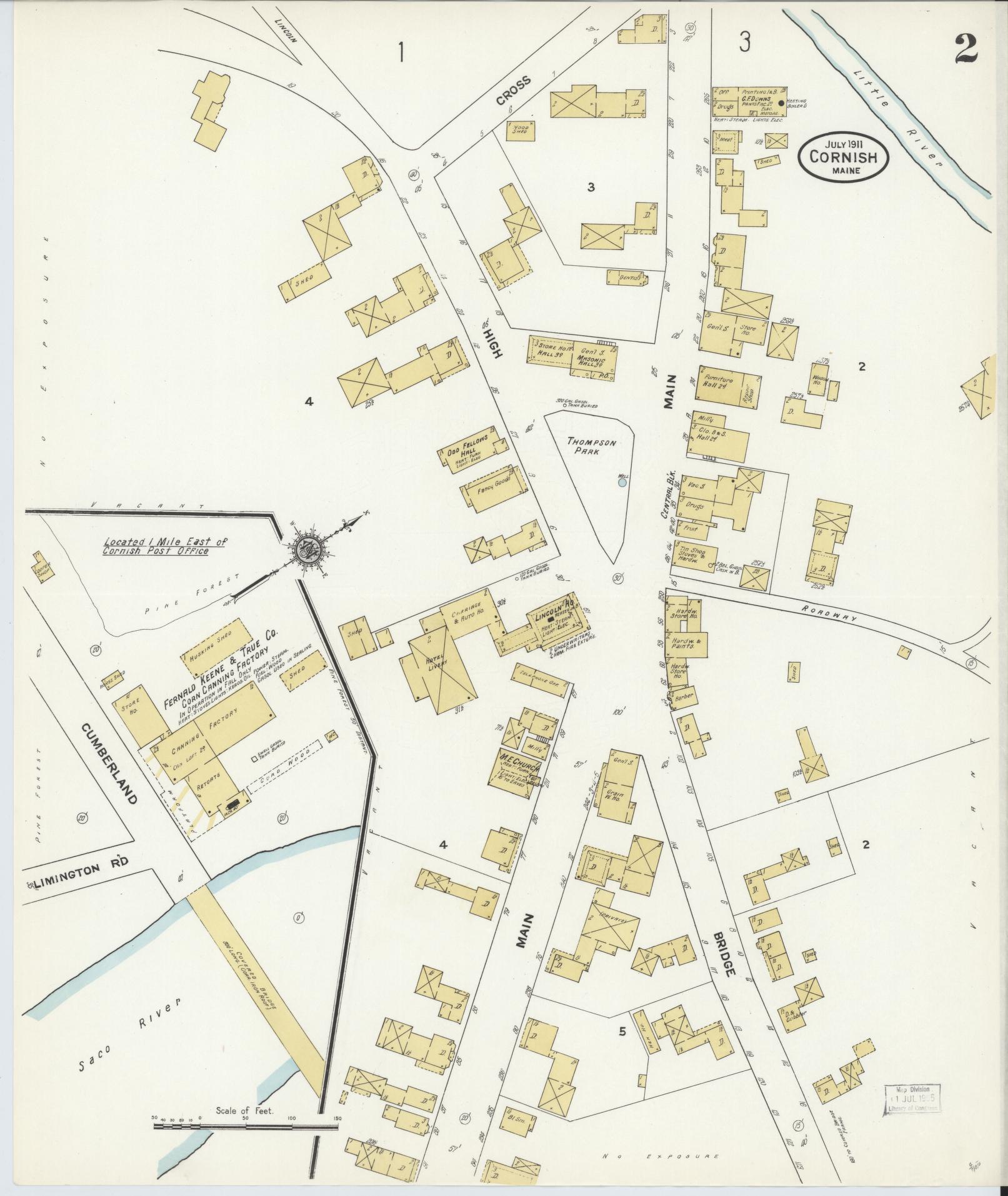 Sanborn Fire Insurance Map from Cornish, York County, Maine (1911), Sheet #0002 - Historic Sanborn Fire Insurance Map Print, vintage old map wall art, antique decor, genealogy gift, Maine Maine map