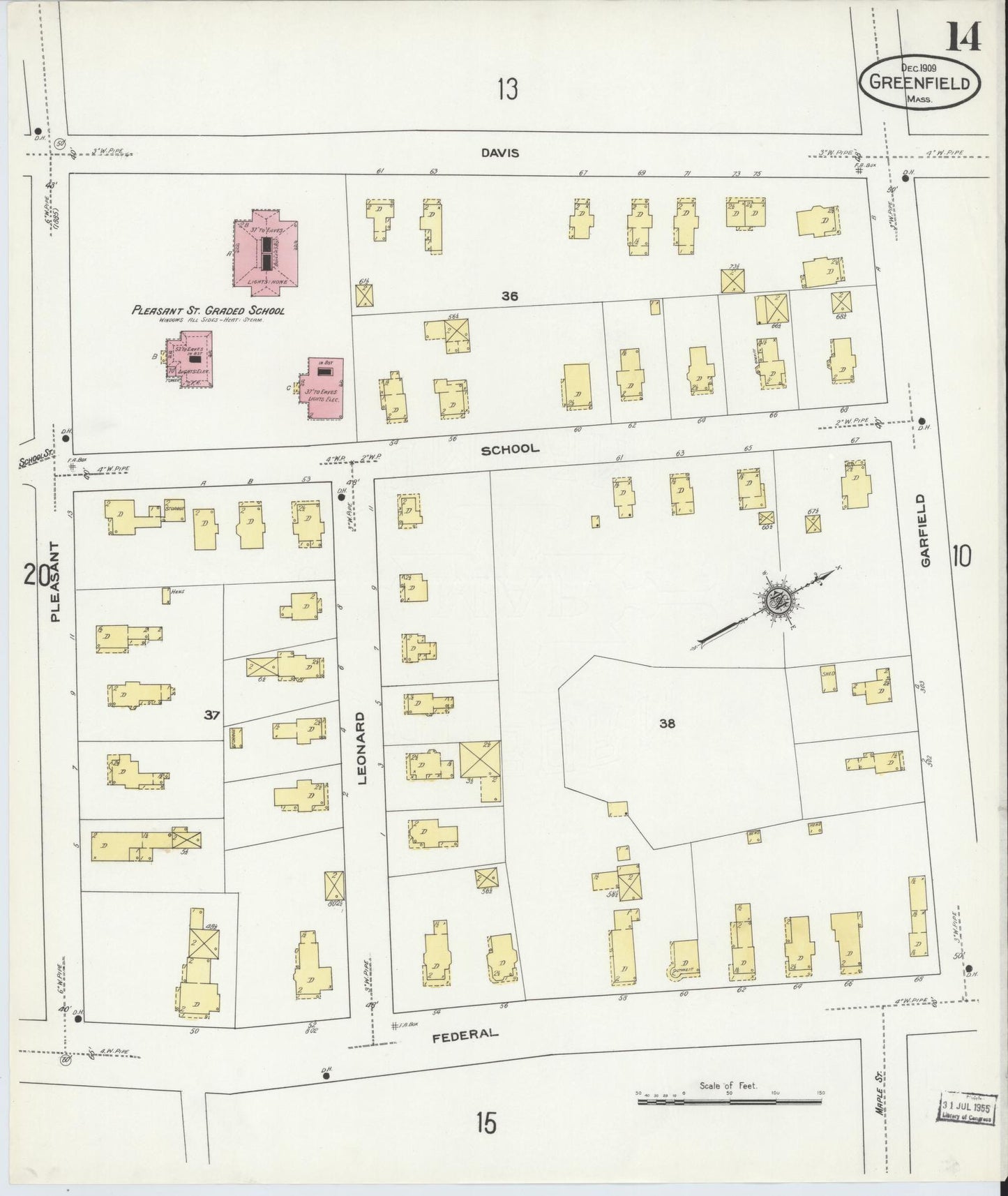 Sanborn Fire Insurance Map from Greenfield, Franklin County, Massachusetts (1909), Sheet #0014 - Complete Map Set gallery image, historic Sanborn map, vintage wall art, Massachusetts Massachusetts